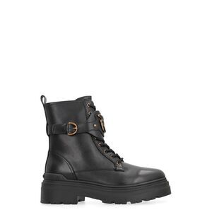 PINKO Women's Leather Lace-Up Combat Boots with Buckle Detail Women BLACK
